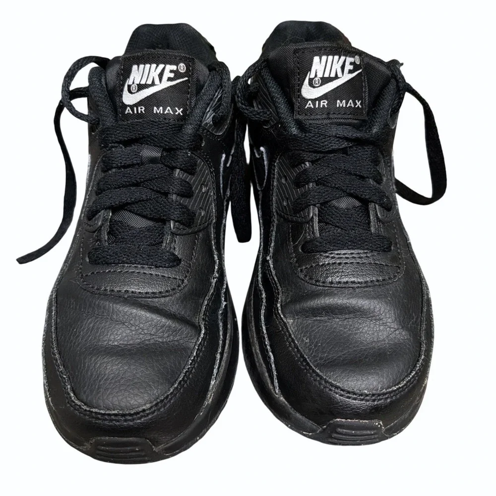 Nike Air Max 90 LTR Triple Black Youth 4.5Y Womens 6 Leather Sneakers CD6864-001